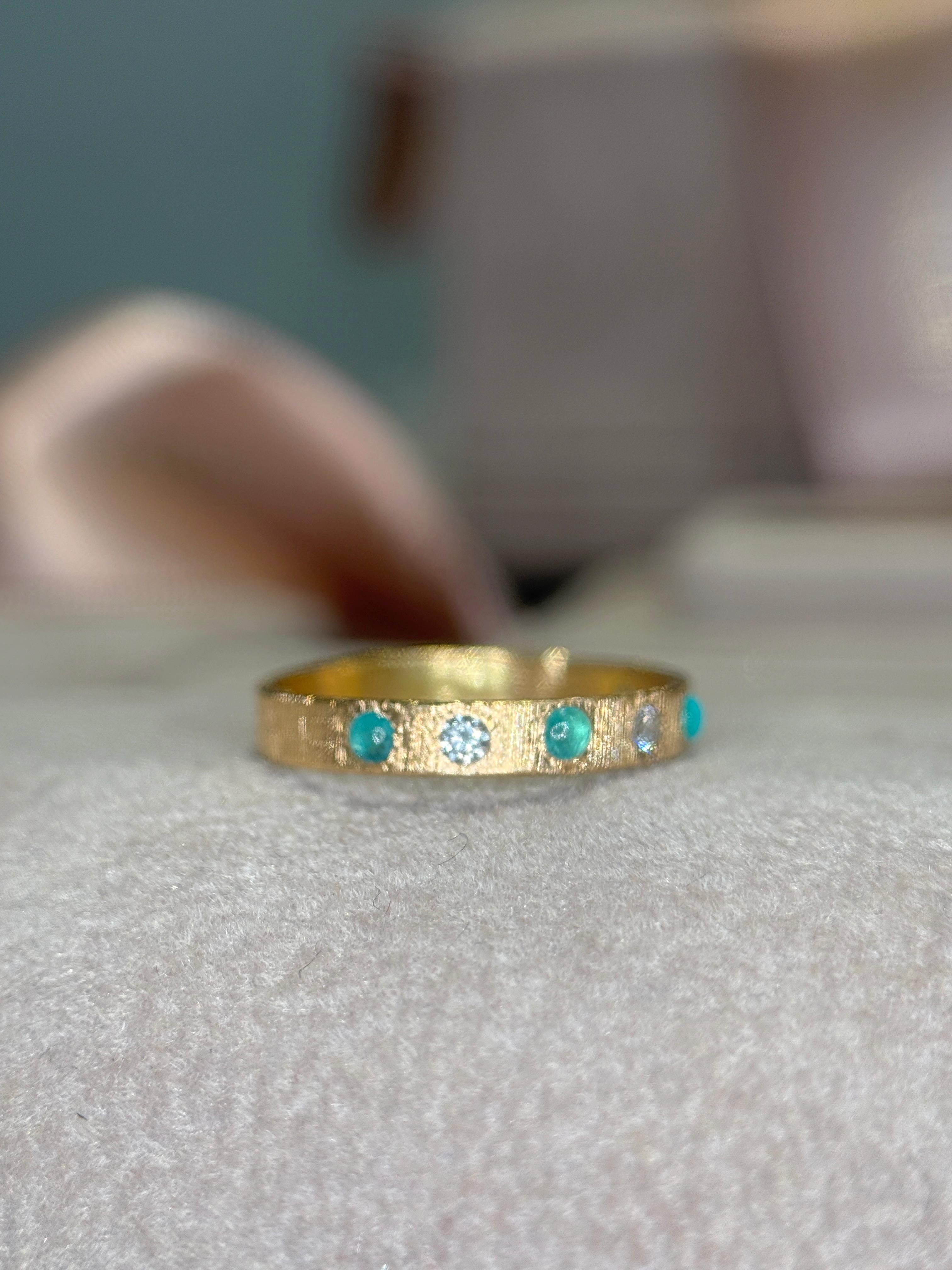 Leto Lama brasilianischen Neon Blue Paraibas Turmaline & Diamanten Ring Band 18 Ct gehen im Angebot 12