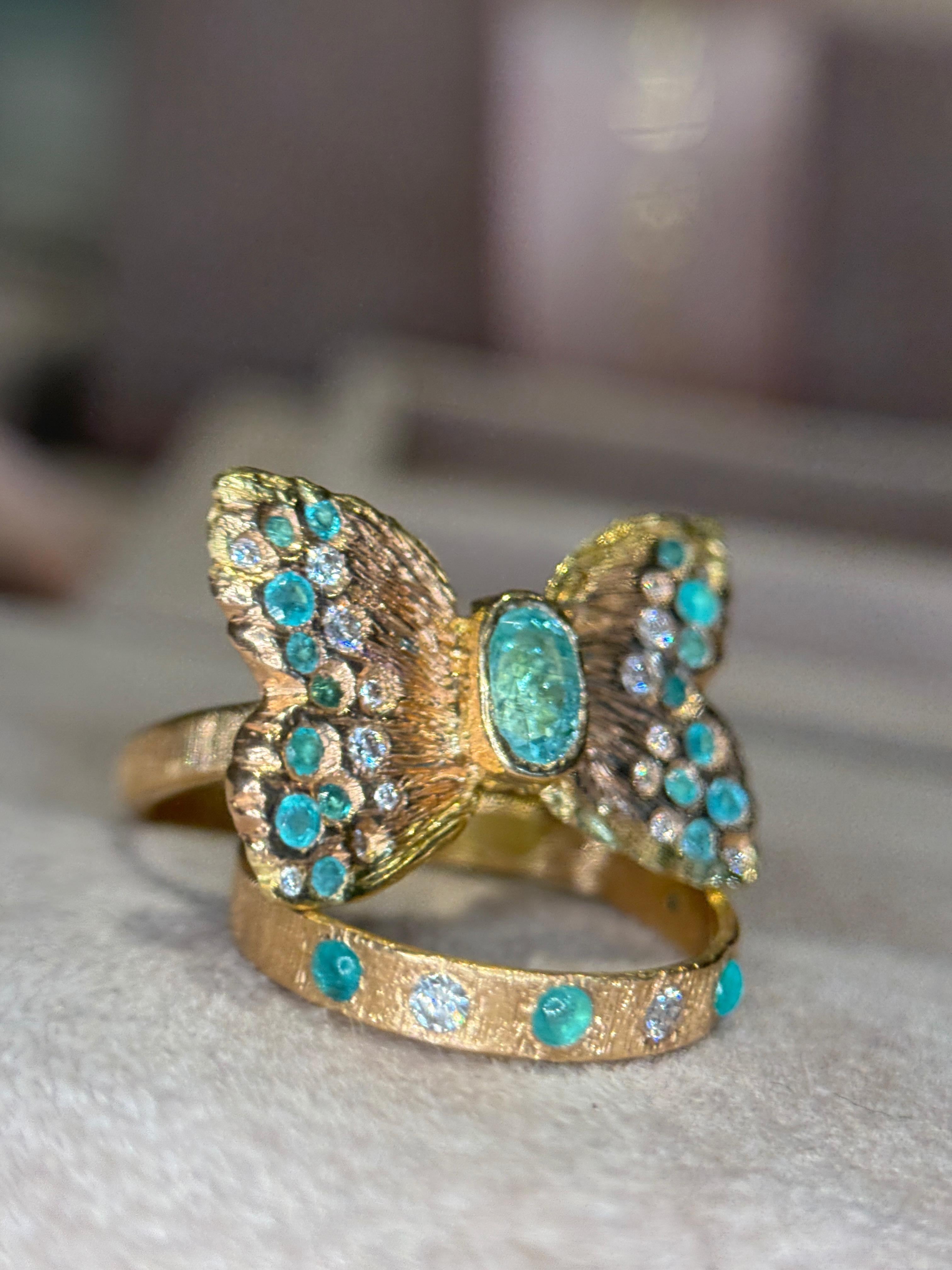 Leto Lama brasilianischen Neon Blue Paraibas Turmaline & Diamanten Ring Band 18 Ct gehen im Angebot 3