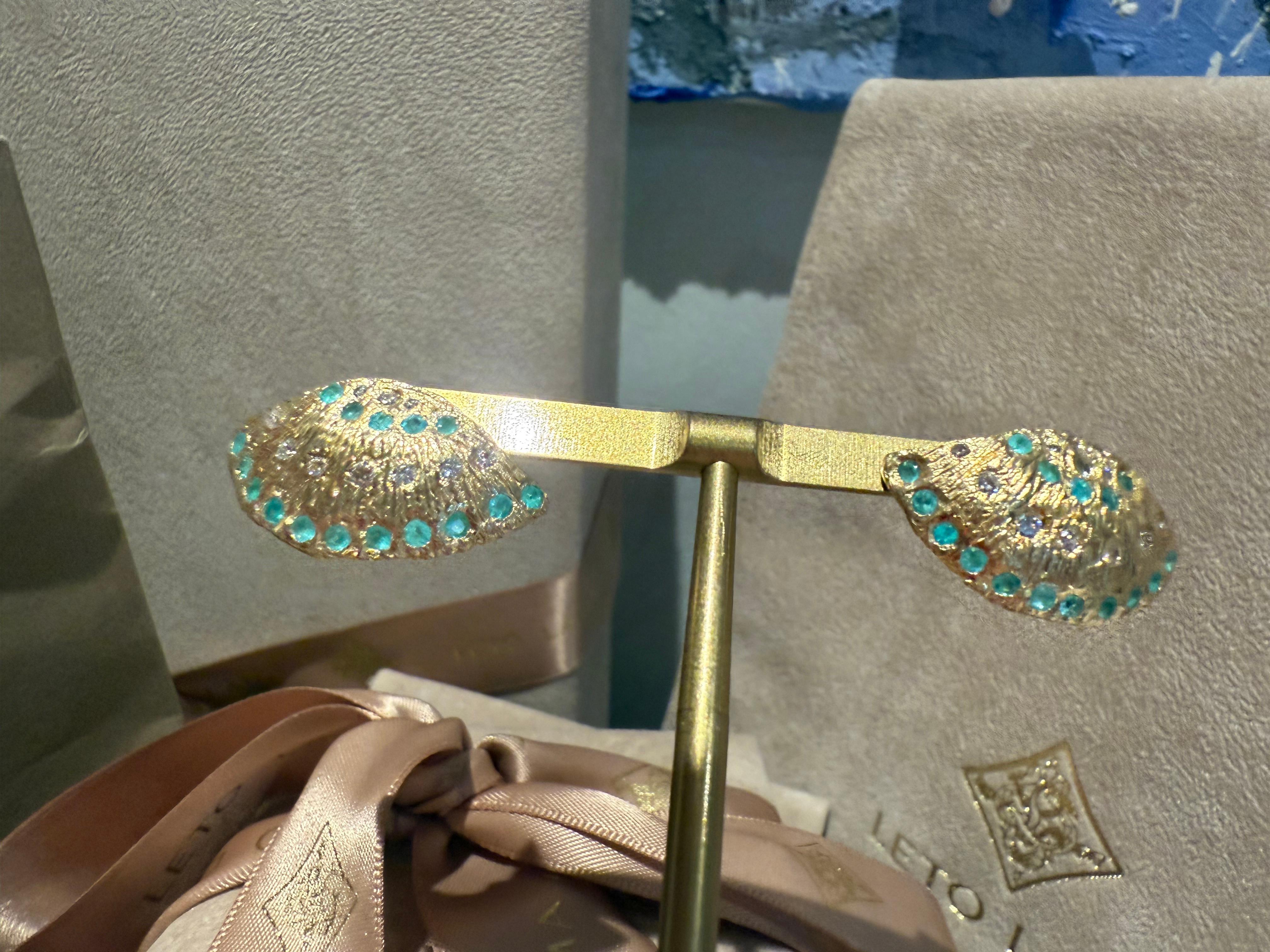 Orecchini a conchiglia con tormalina Paraiba Neon brasiliana e diamanti di Leto Lama in vendita 9