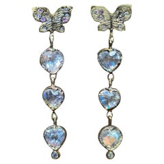 Leto Lama Butterfly Sapphires Moonstone Heart Drop Earrings 18 Ct Gold