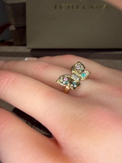 Leto Lama Butterfly Ring Sapphires, Paraiba Tourmalines and Diamonds 18 Ct Gold