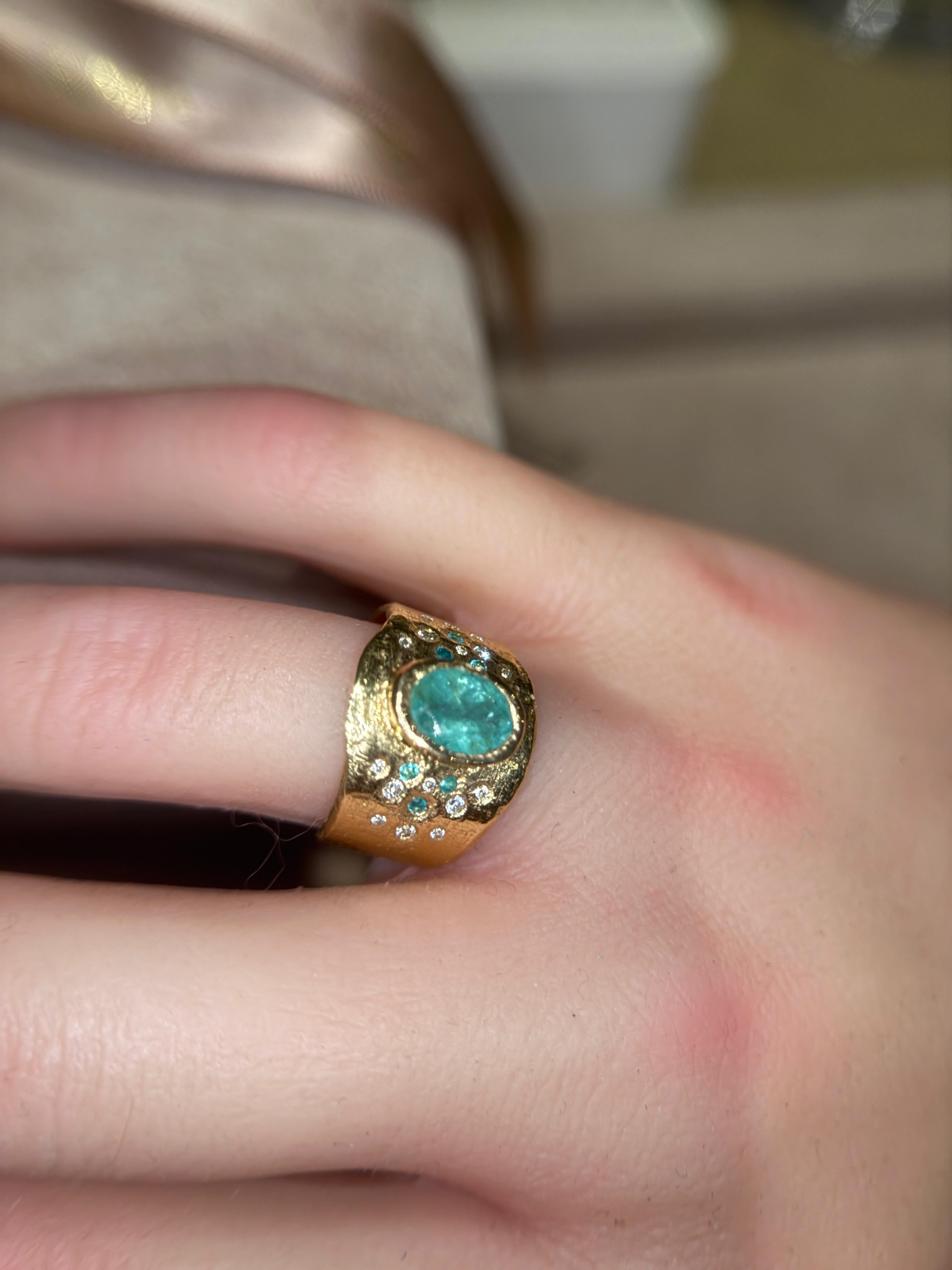 Leto Lama zertifiziert Oval Paraiba Mosambik Zigarre Ring 18 Karat Gold mit Diamanten im Angebot 5
