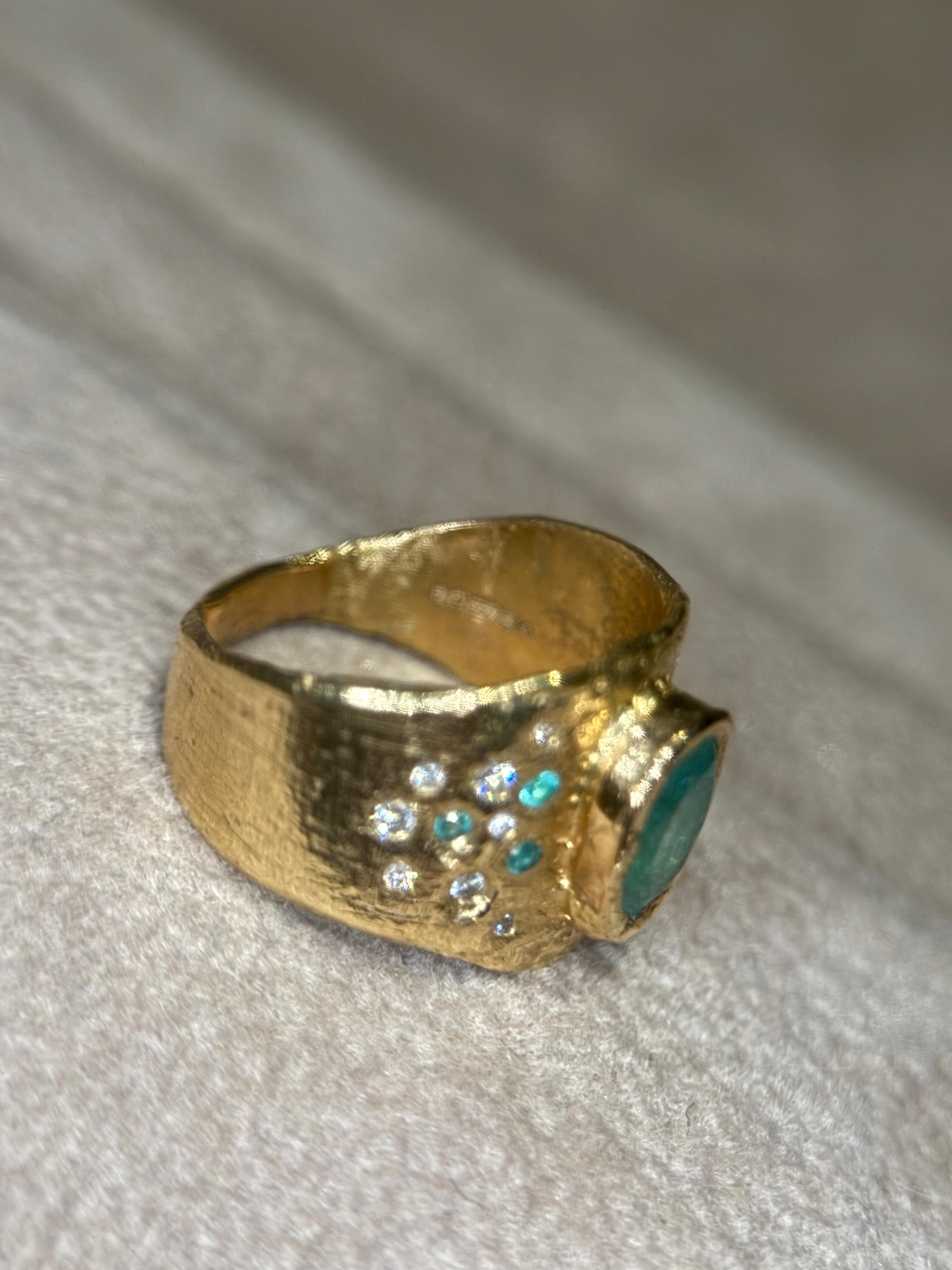 Leto Lama zertifiziert Oval Paraiba Mosambik Zigarre Ring 18 Karat Gold mit Diamanten im Angebot 7