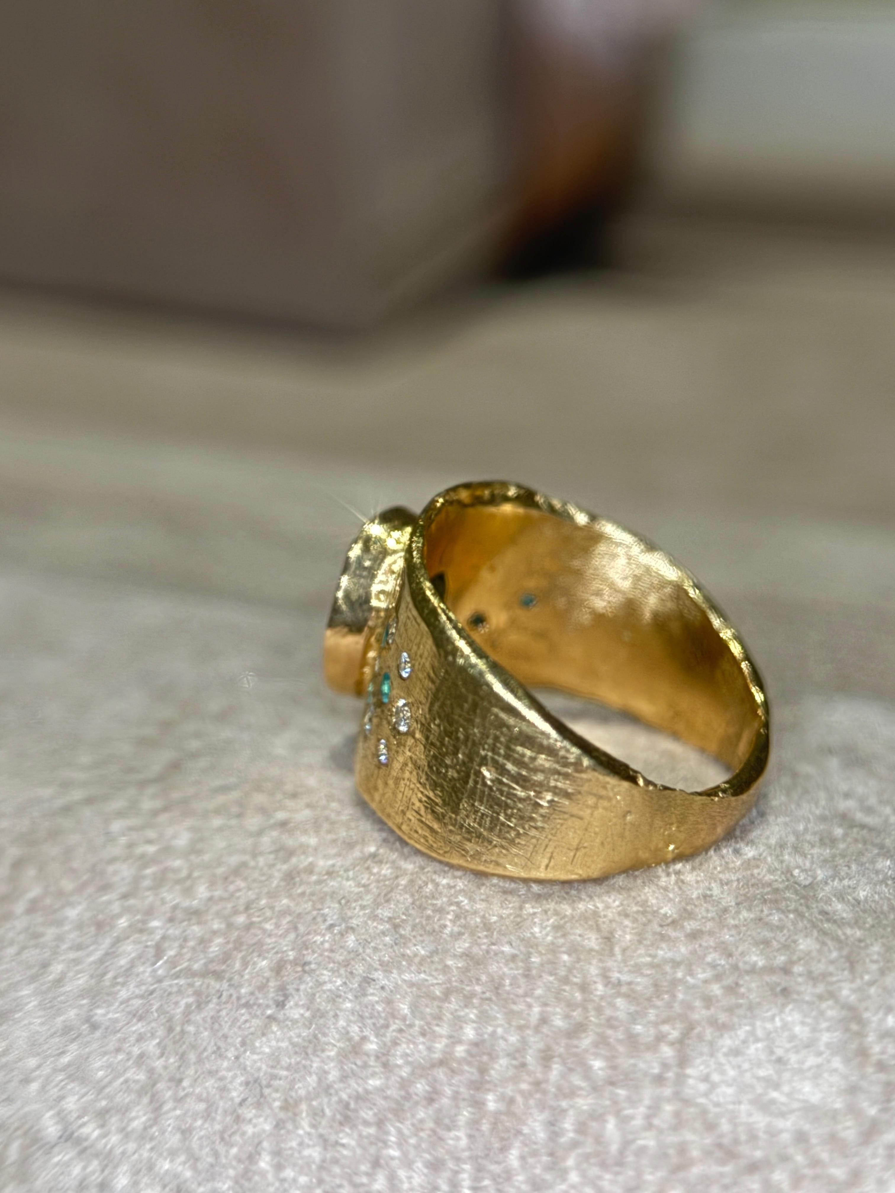 Leto Lama zertifiziert Oval Paraiba Mosambik Zigarre Ring 18 Karat Gold mit Diamanten im Angebot 8
