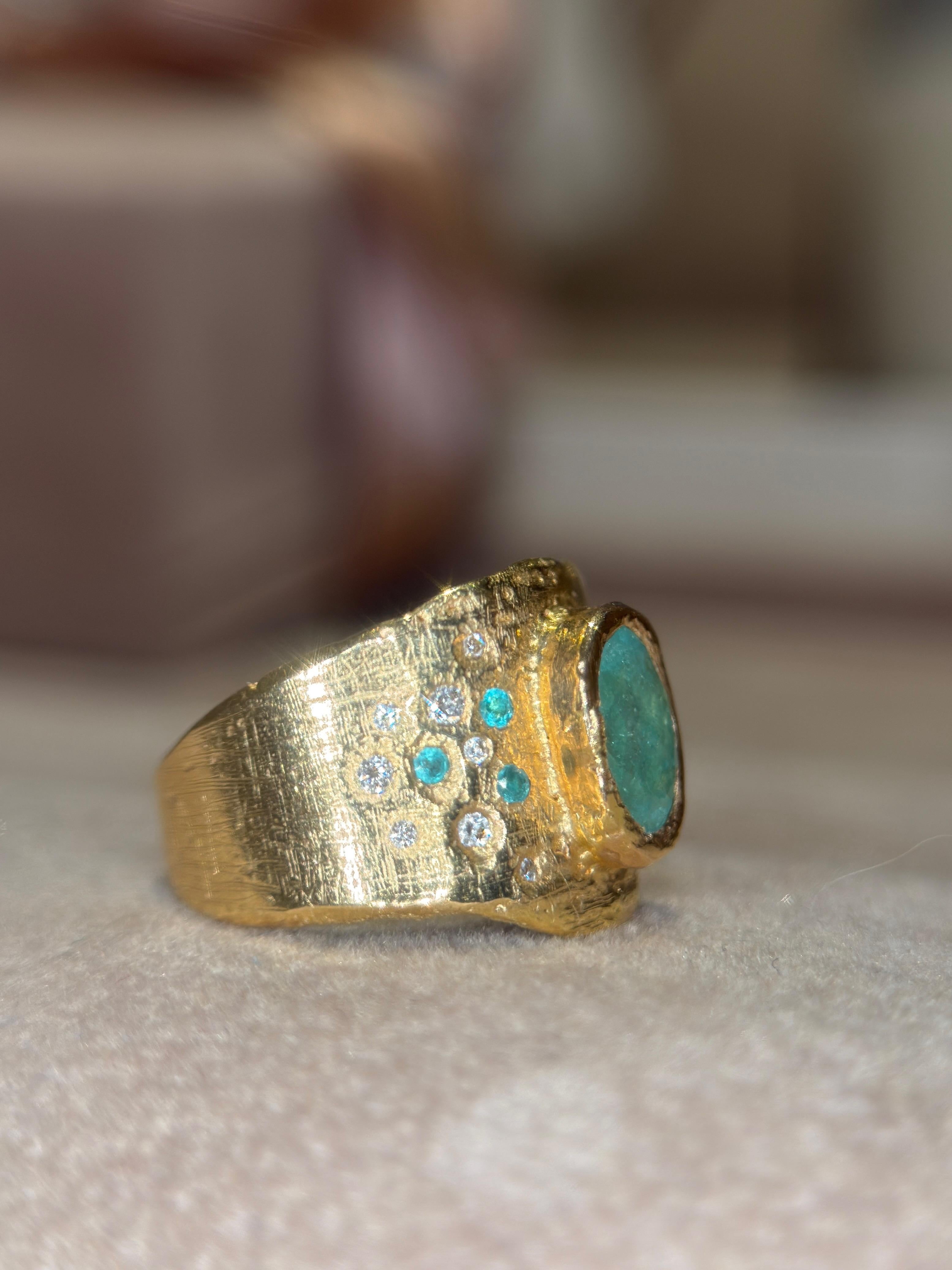 Leto Lama zertifiziert Oval Paraiba Mosambik Zigarre Ring 18 Karat Gold mit Diamanten im Angebot 9