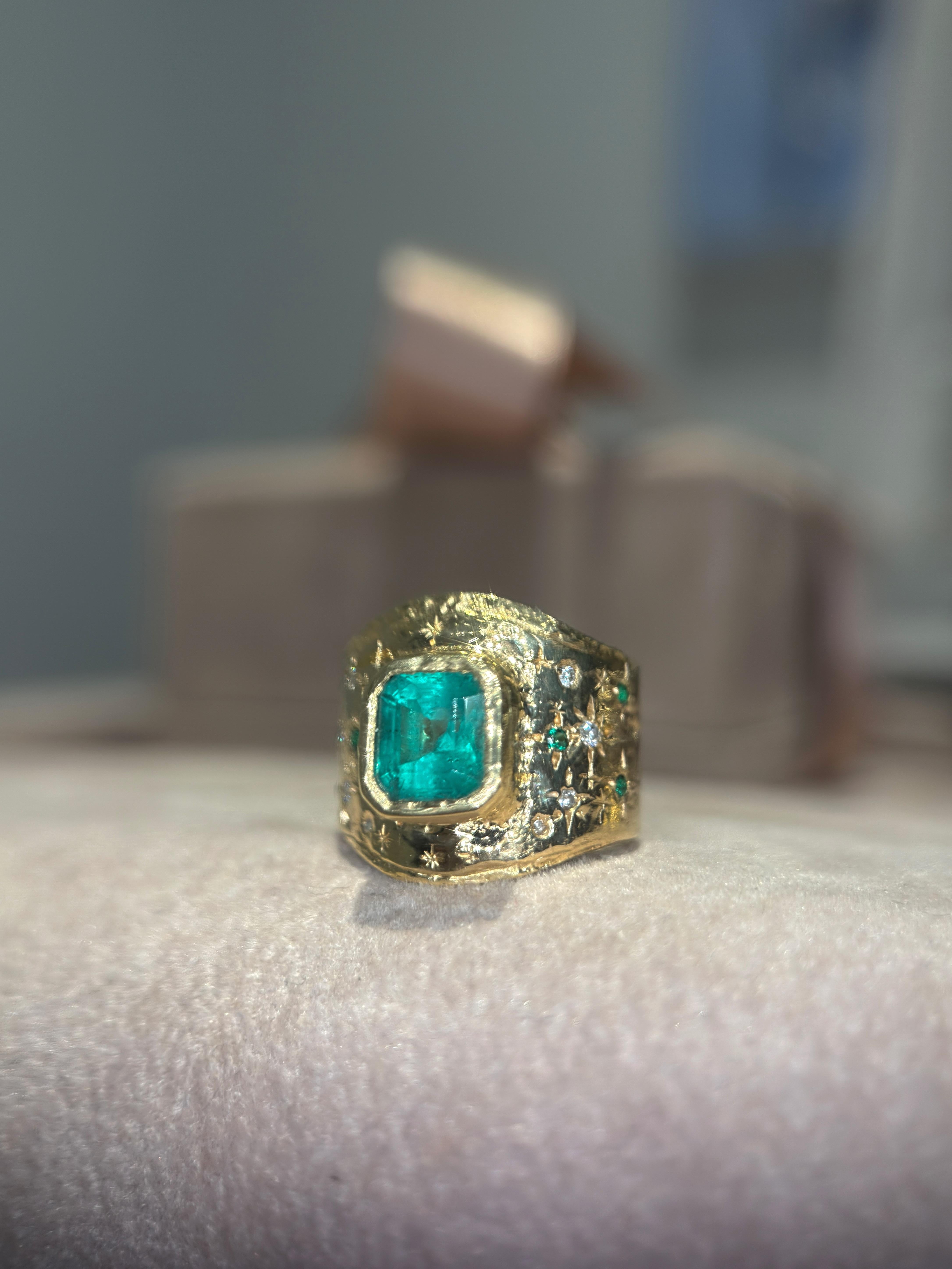 Leto Lama Colombian Emerald Cigar Ring Band GIA  1.48 Cts  Emeralds and Diamonds For Sale 8