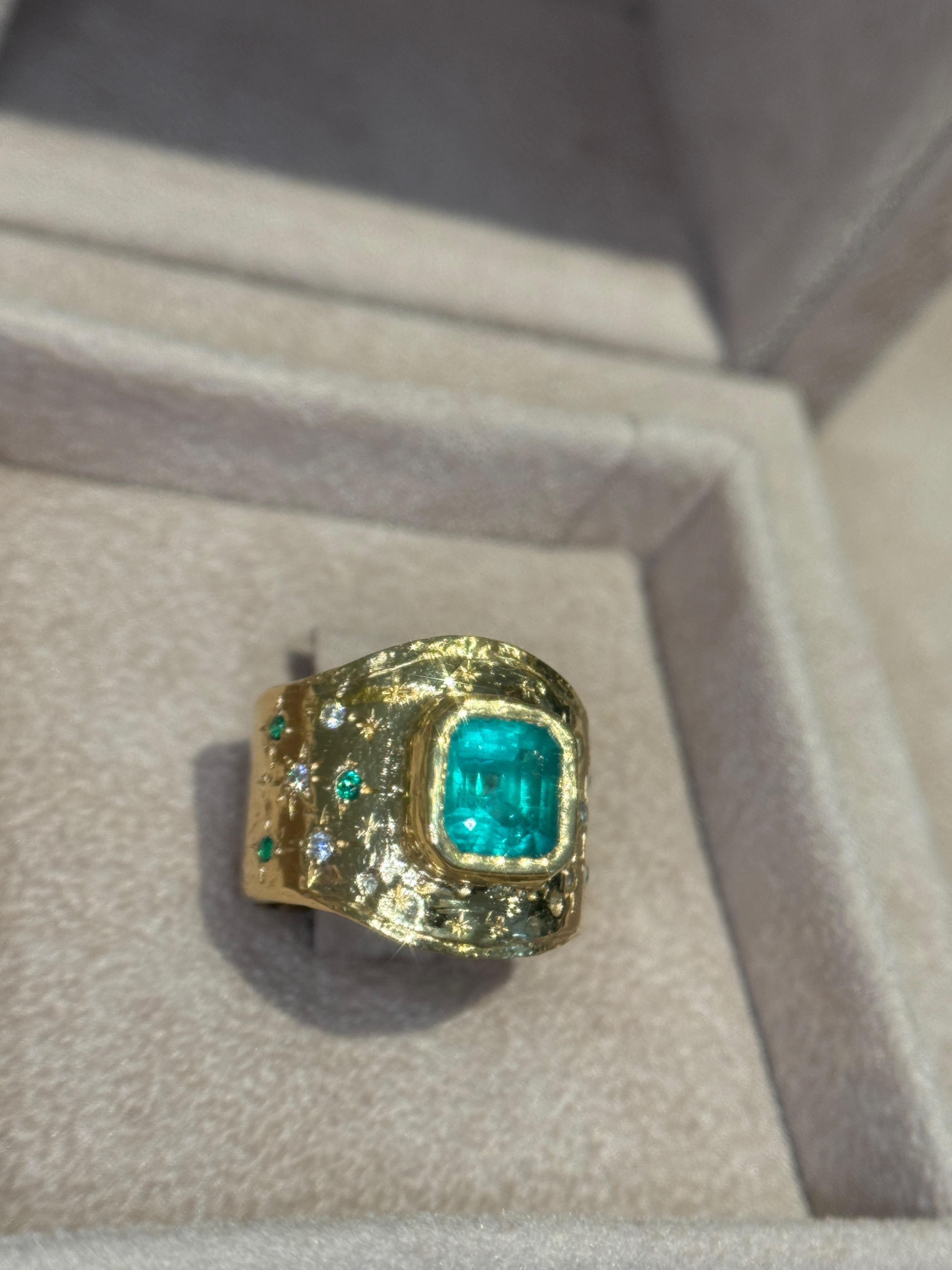 Leto Lama Colombian Emerald Cigar Ring Band GIA  1.48 Cts  Emeralds and Diamonds For Sale 12