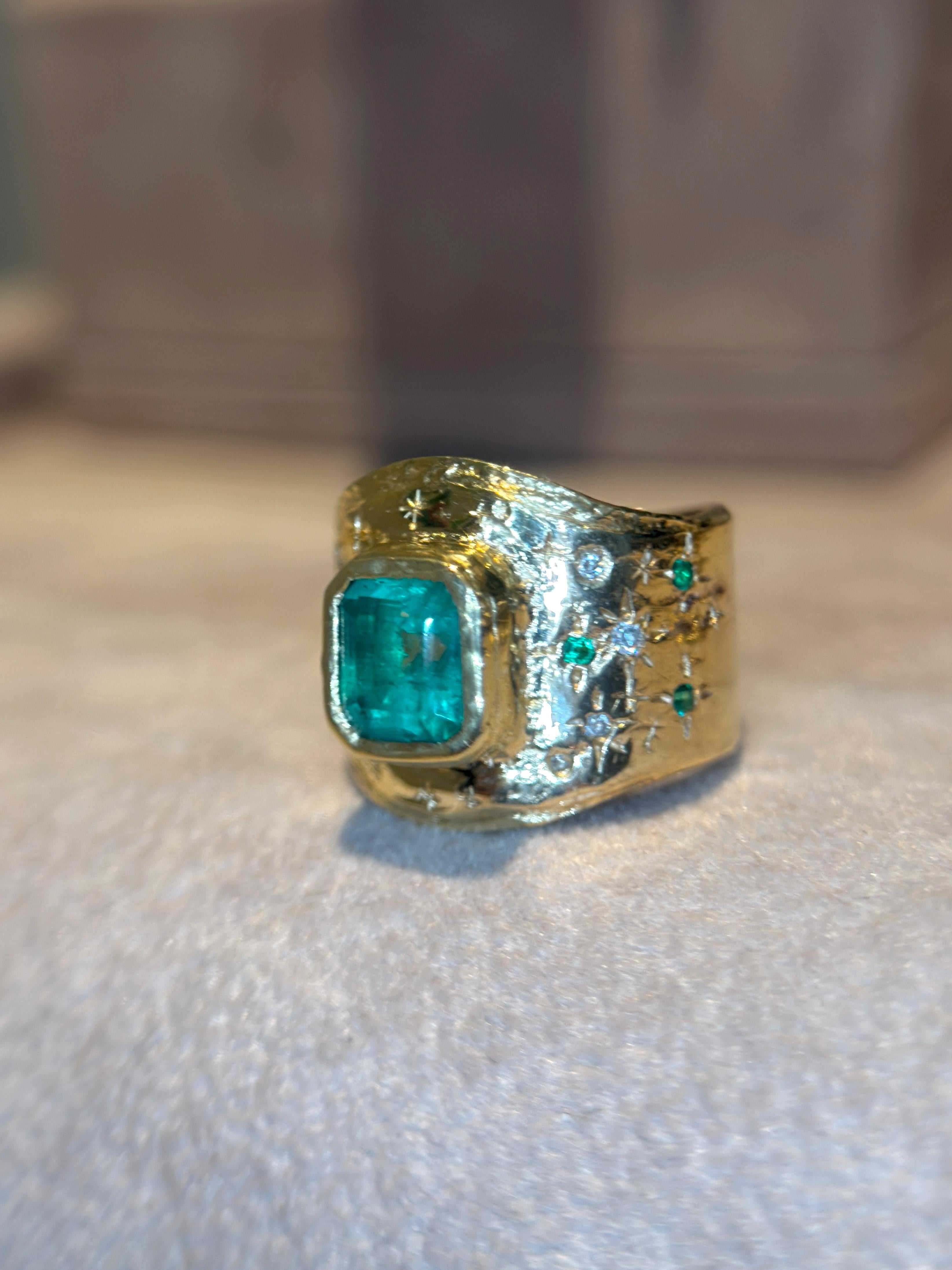Leto Lama Colombian Emerald Cigar Ring Band GIA  1.48 Cts  Emeralds and Diamonds For Sale 13