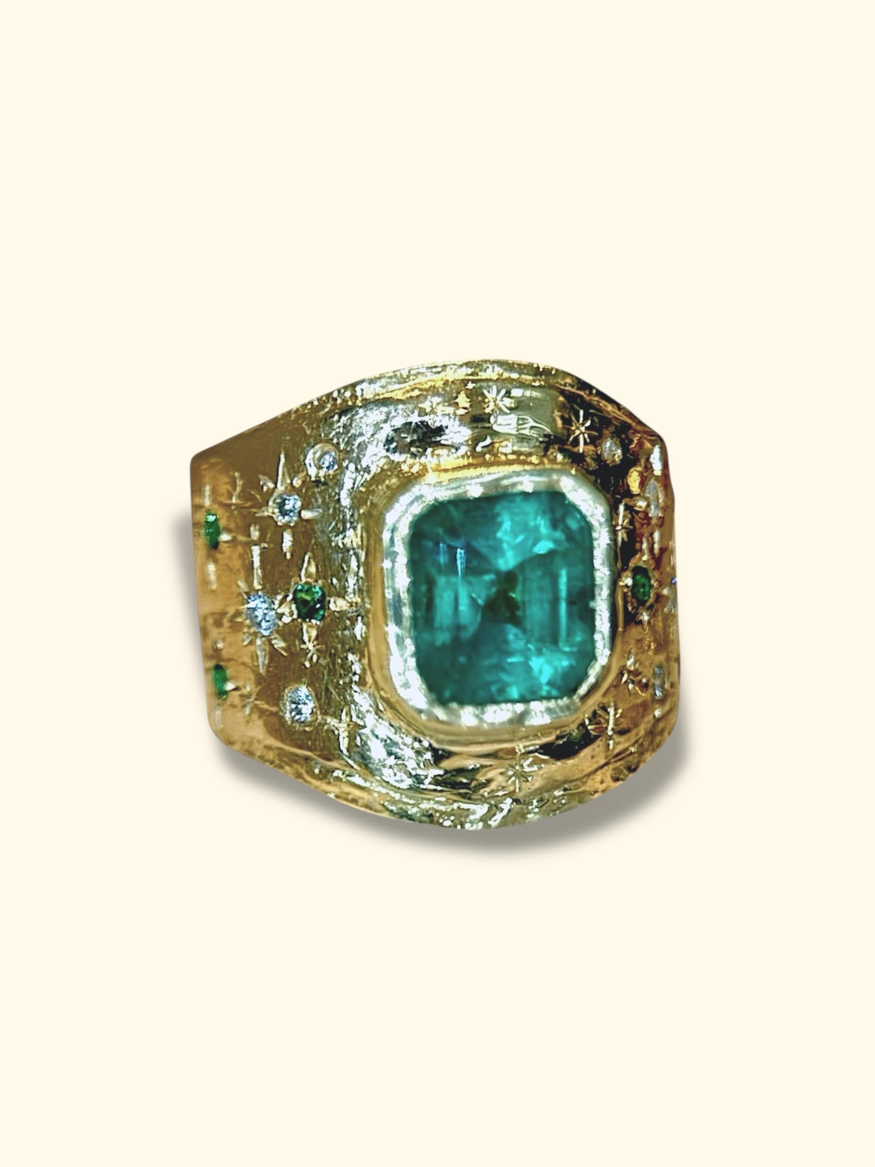 Leto Lama Colombian Emerald Cigar Ring Band GIA  1.48 Cts  Emeralds and Diamonds For Sale 14