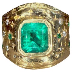 Leto Lama Colombian Emerald Cigar Ring Band GIA 1.48 Cts Emeralds and Diamonds