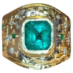 Leto Lama Colombian Emerald Cigar Ring Band GIA  1.48 Cts  Emeralds and Diamonds