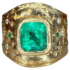 Leto Lama Colombian Emerald Cigar Ring Band GIA  1.48 Cts  Emeralds and Diamonds