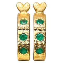 Leto Lama Colombian Emerald Small Semi Hoops (Pair) 18 Ct Gold