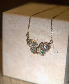 Leto Lama Collar Mariposa Esmeraldas Colombianas y Diamantes Oro 18 Quilates