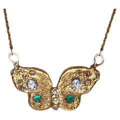 Leto Lama Collar Mariposa Esmeraldas Colombianas y Diamantes Oro 18 Quilates