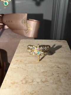 Leto Lama Dragonfly Diamanten Paraiba und Pink Sapphire 18 Karat Gold Ring