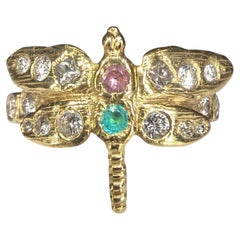 Leto Lama Dragonfly Diamanten Paraiba und Pink Sapphire 18 Karat Gold Ring