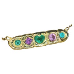 Leto Lama Emerald Heart Paraíba Tourmalines Sapphires Bar necklace in 18 Ct Gold