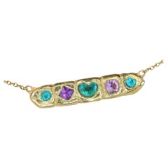 Leto Lama Esmeralda Corazón Paraíba Turmalinas Zafiros Collar de barra en oro de 18 qt