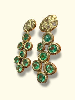 Leto Lama Emeralds and Diamonds Pebble Bezel Set Drop Earrings