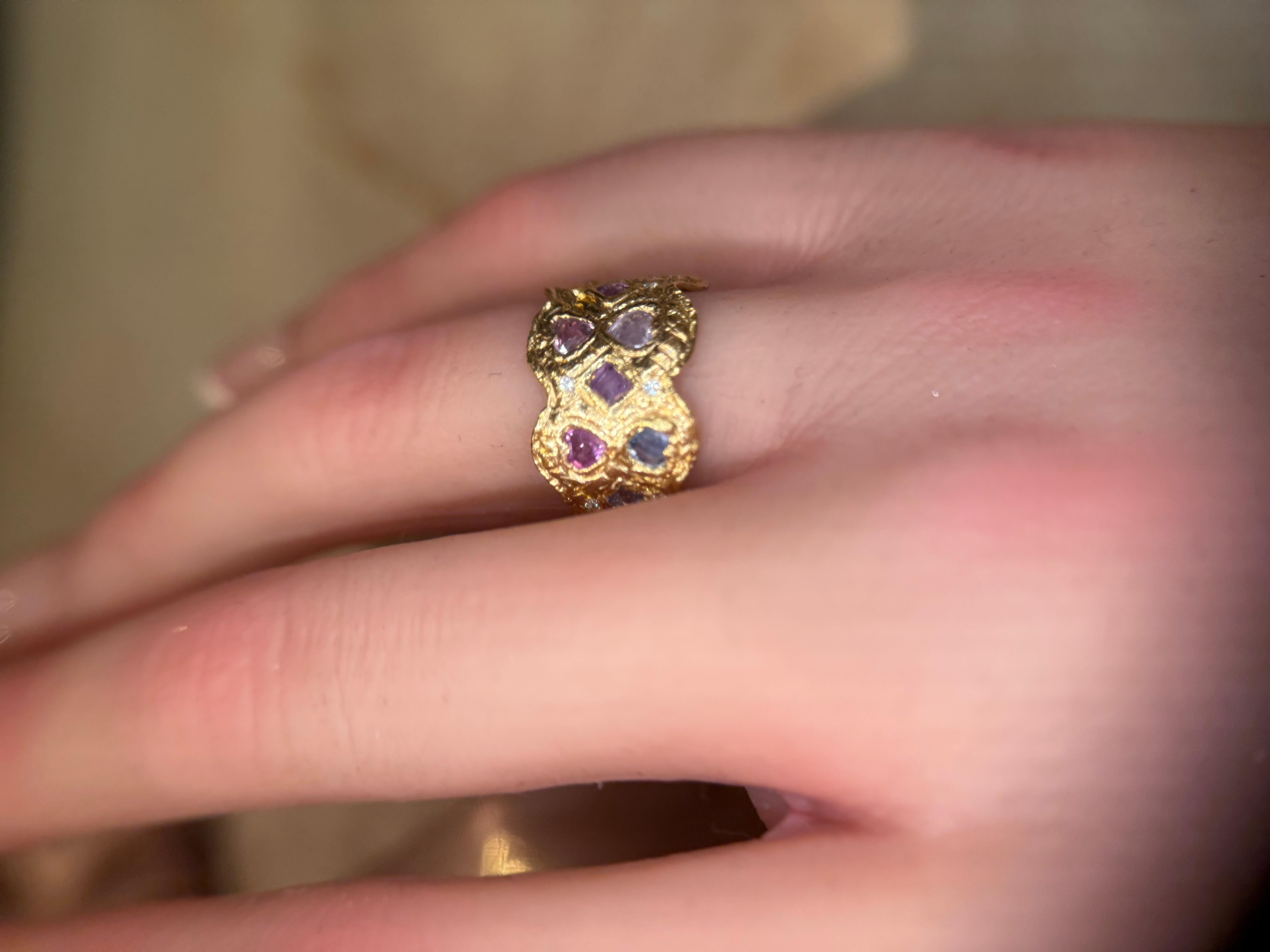 Women's Leto Lama Empress of Hearts 18 Ct Gold Sapphires and Diamonds Cigar Ring For Sale
