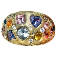 Leto Lama Galaxy Dome Abstract Art Sapphires Cocktail Ring 18 Ct Gold