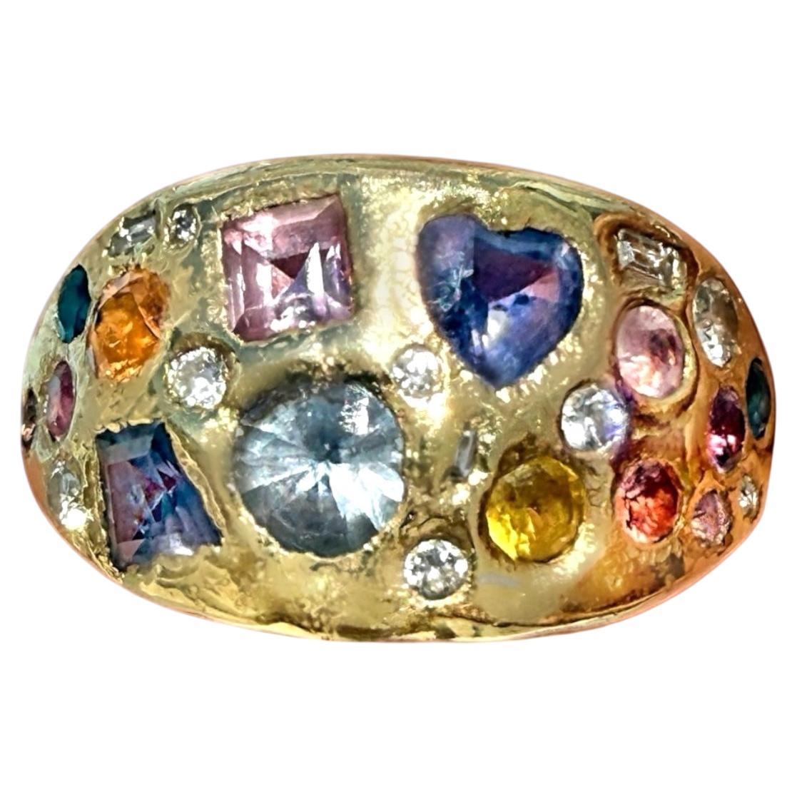 Anello da cocktail con zaffiri Leto Lama Galaxy Dome Abstract Art 18 ct Gold in vendita