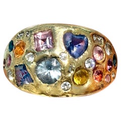 Anello da cocktail con zaffiri Leto Lama Galaxy Dome Abstract Art 18 ct Gold