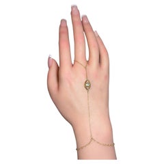 Leto Lama Hand Finger Chain Bracelet Paraiba Tourmaline Eye 18 Ct Yellow Gold