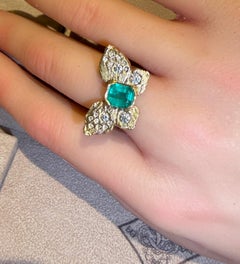 Leto Lama IGI Certified 1.3 Ct Emerald Butterfly Cocktail Ring with Diamonds