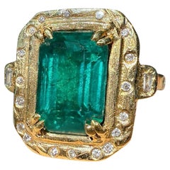 Leto Lama IGI Certified 4.26 Cts Emerald with diamonds engagement cocktail ring