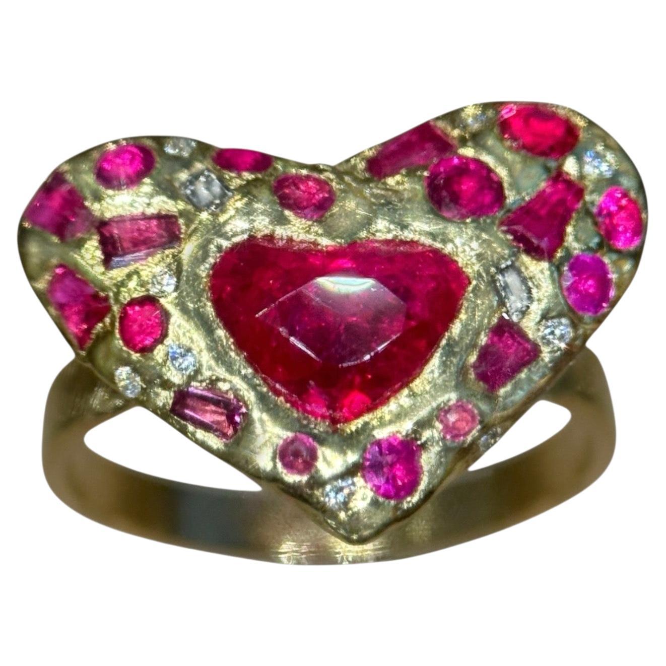 Leto Lama “Love you to Pieces” Ruby Heart, Rubies and Diamonds 18 Ct Gol