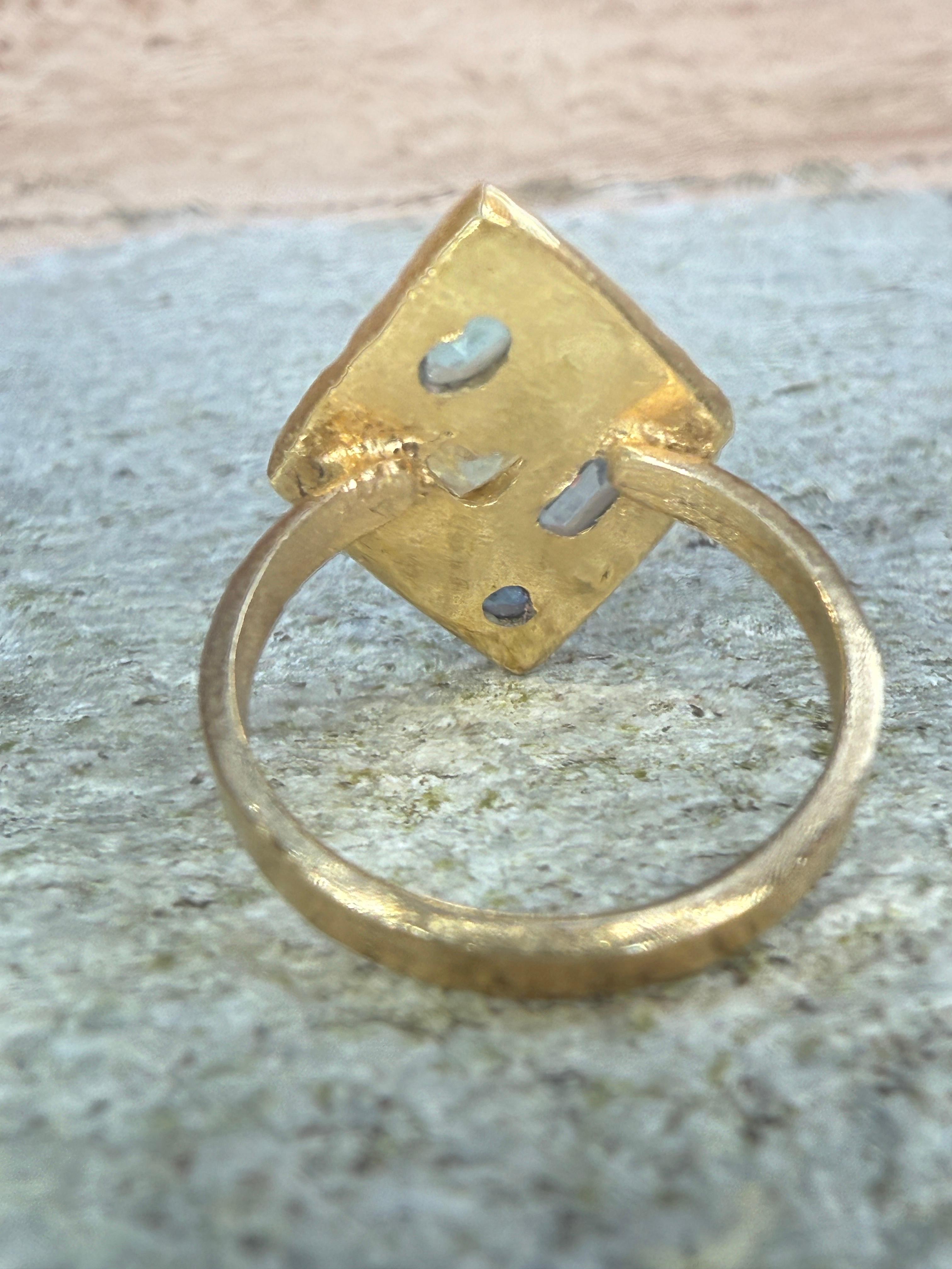 Leto Lama Ocean Inspired Lozenge Abstract Art Ring Sapphires Diamonds 18 Ct Gold For Sale 4