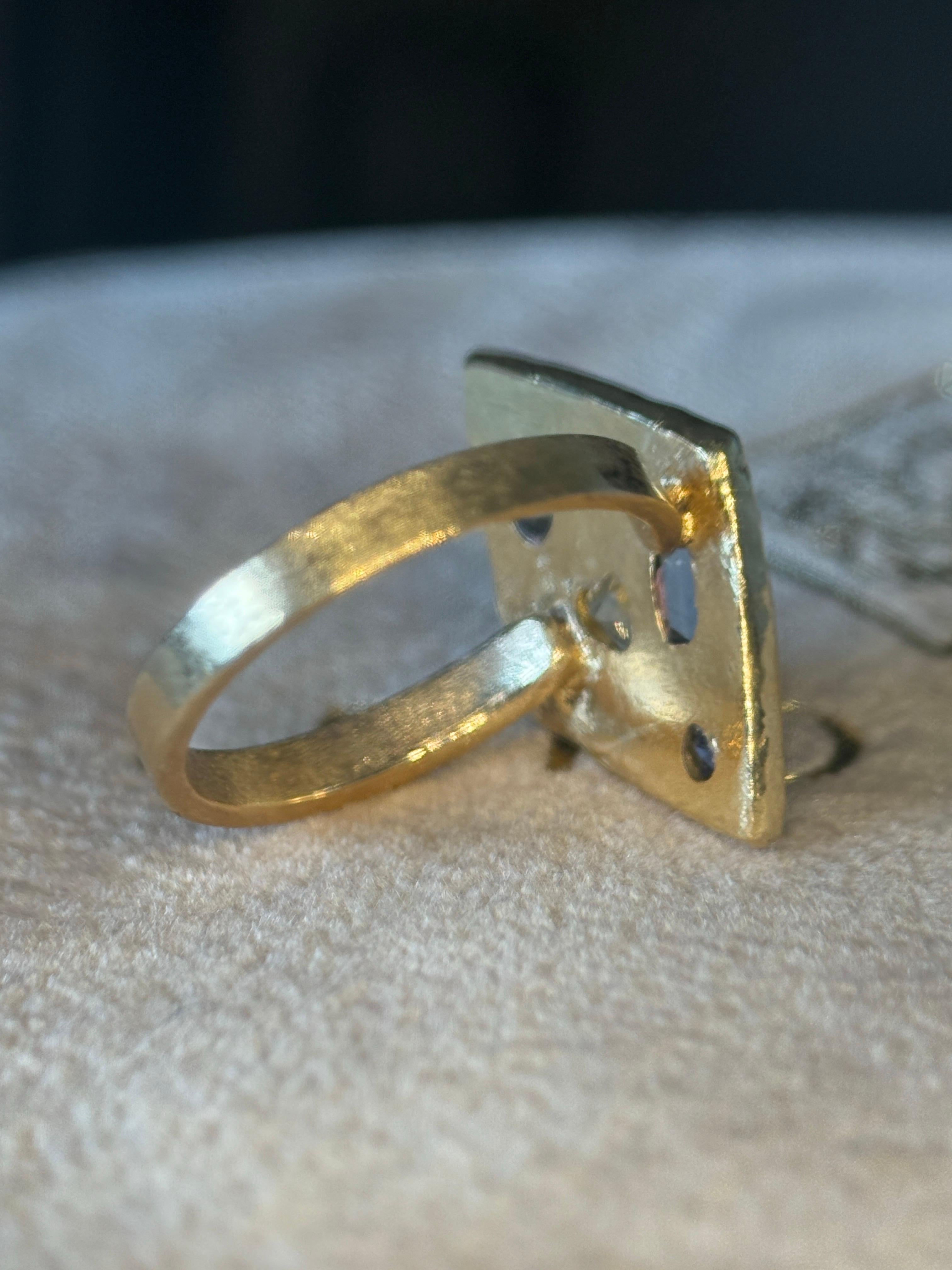 Leto Lama Ocean Inspired Lozenge Abstract Art Ring Sapphires Diamonds 18 Ct Gold For Sale 8