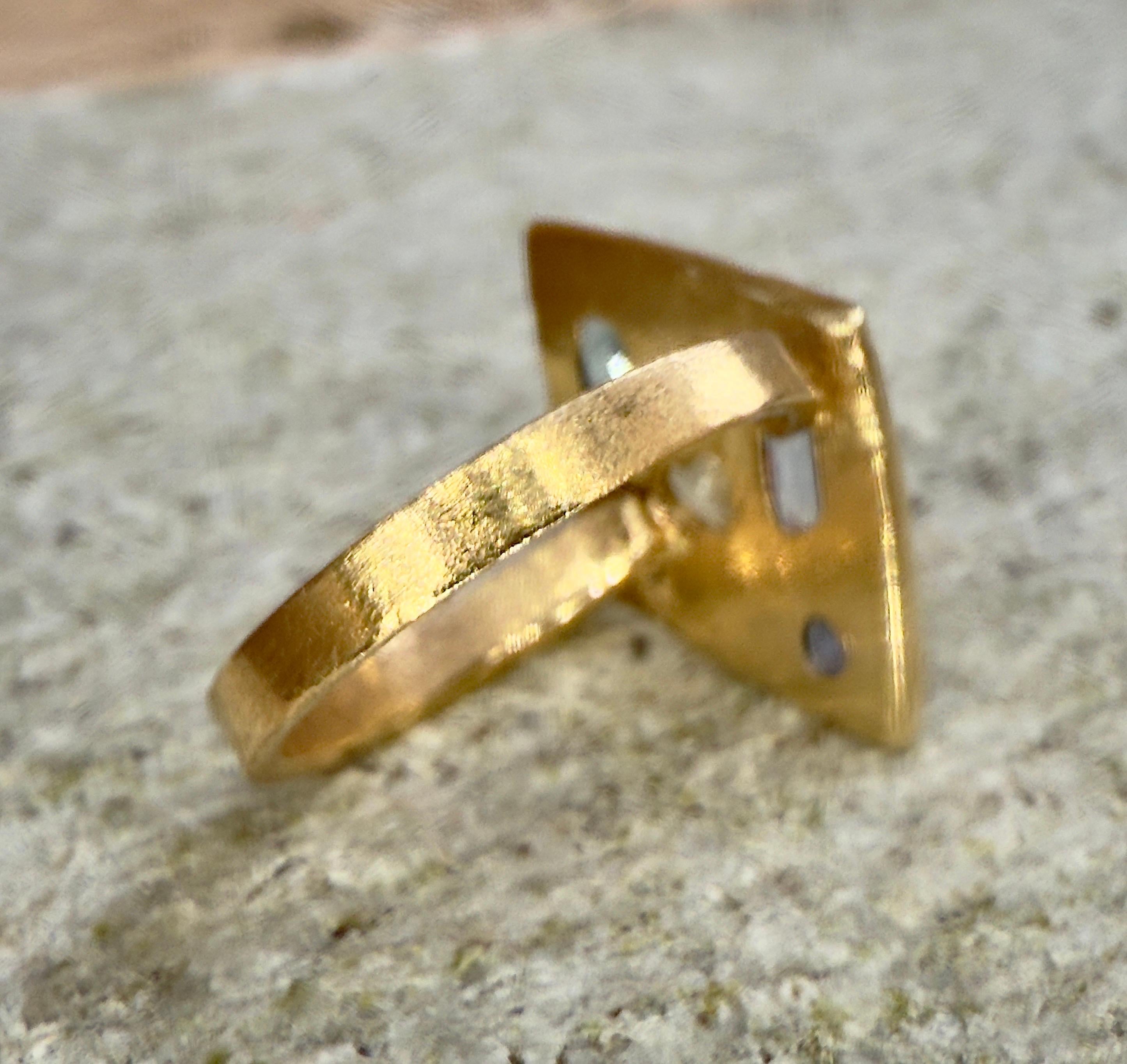 Leto Lama Ocean Inspired Lozenge Abstract Art Ring Sapphires Diamonds 18 Ct Gold For Sale 9