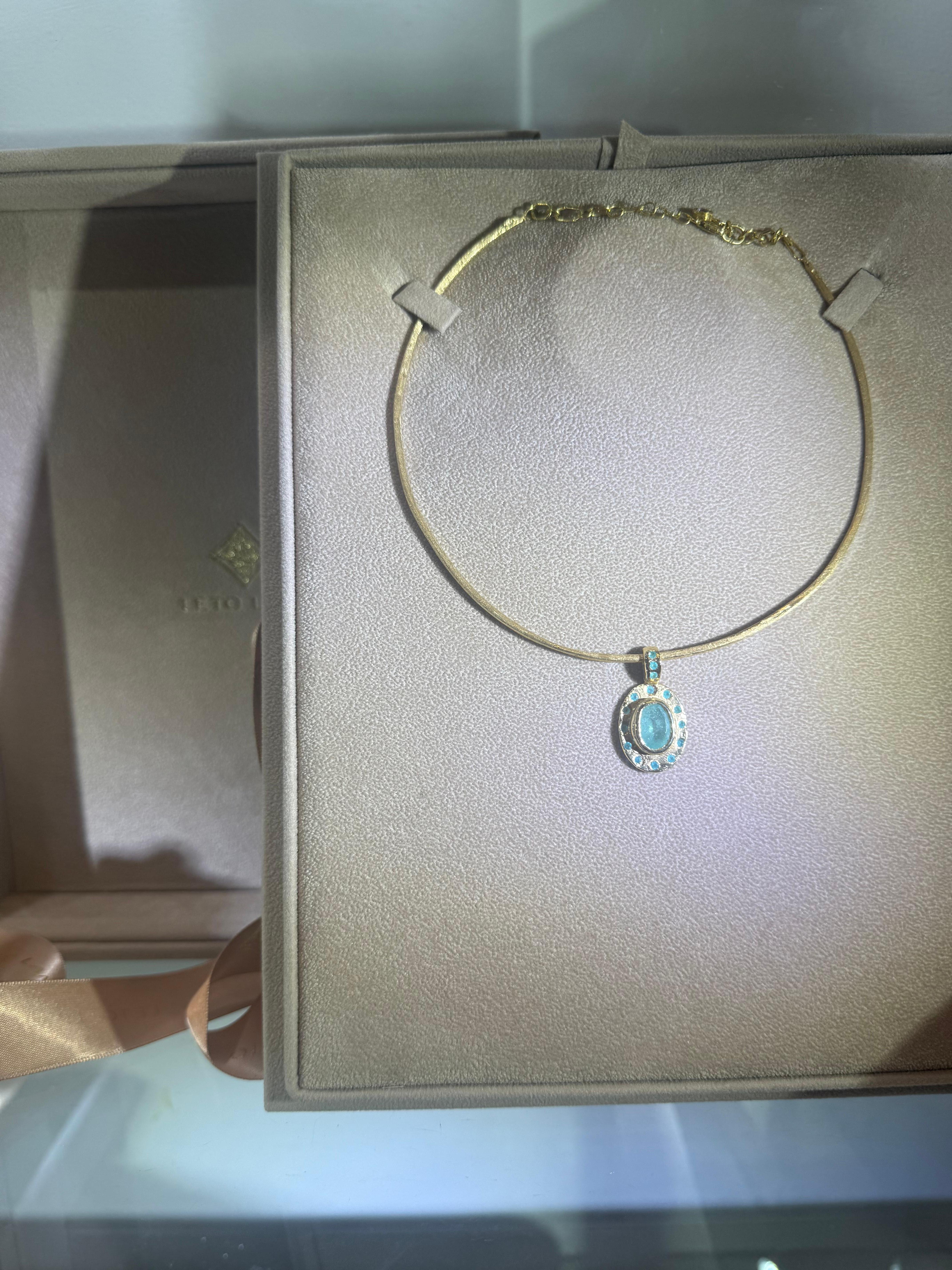 Leto Lama - Collana ovale con tormaline brasiliane Paraiba e Mozambico di colore blu neon in vendita 13