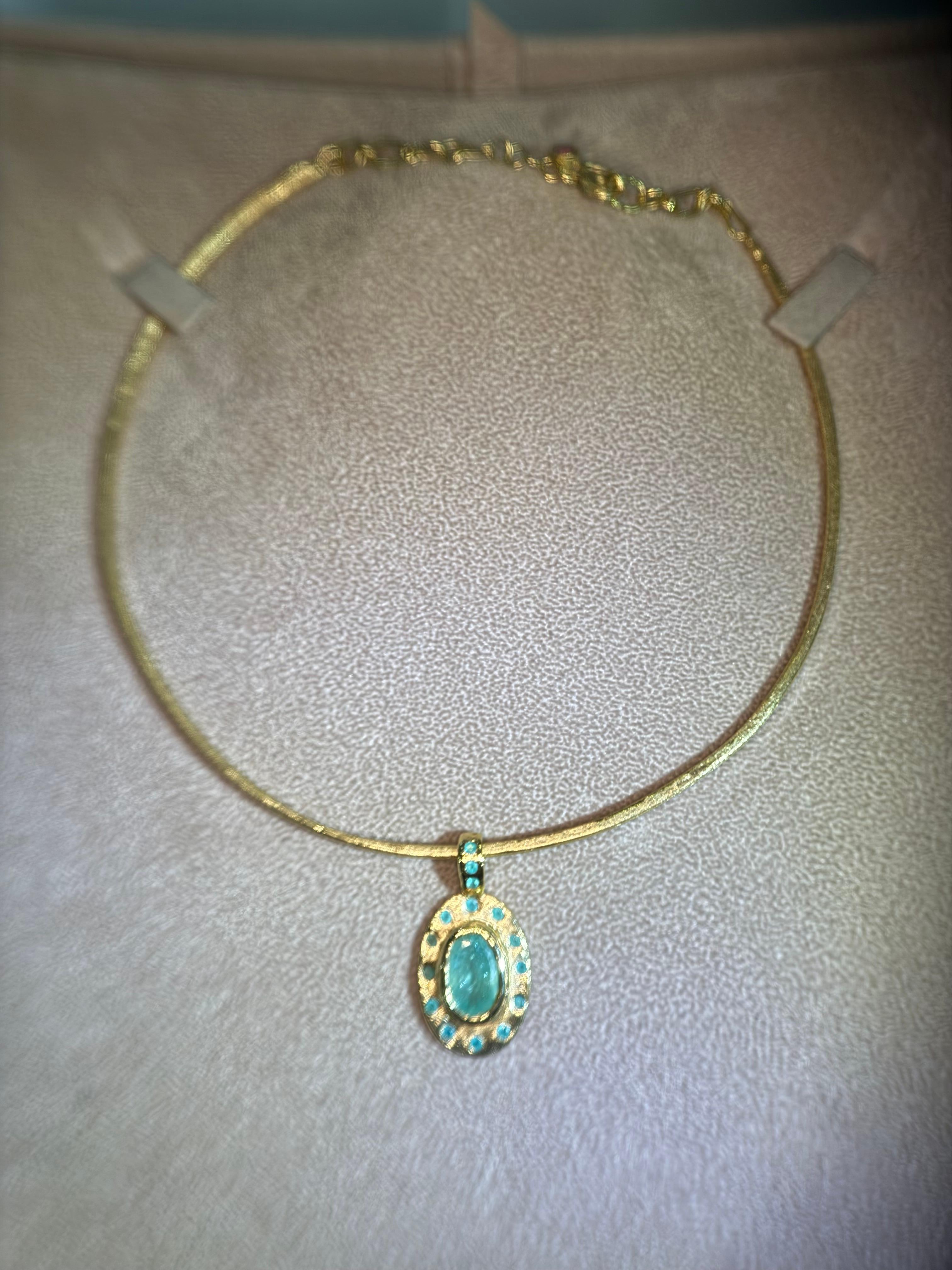 Leto Lama - Collana ovale con tormaline brasiliane Paraiba e Mozambico di colore blu neon in vendita 14
