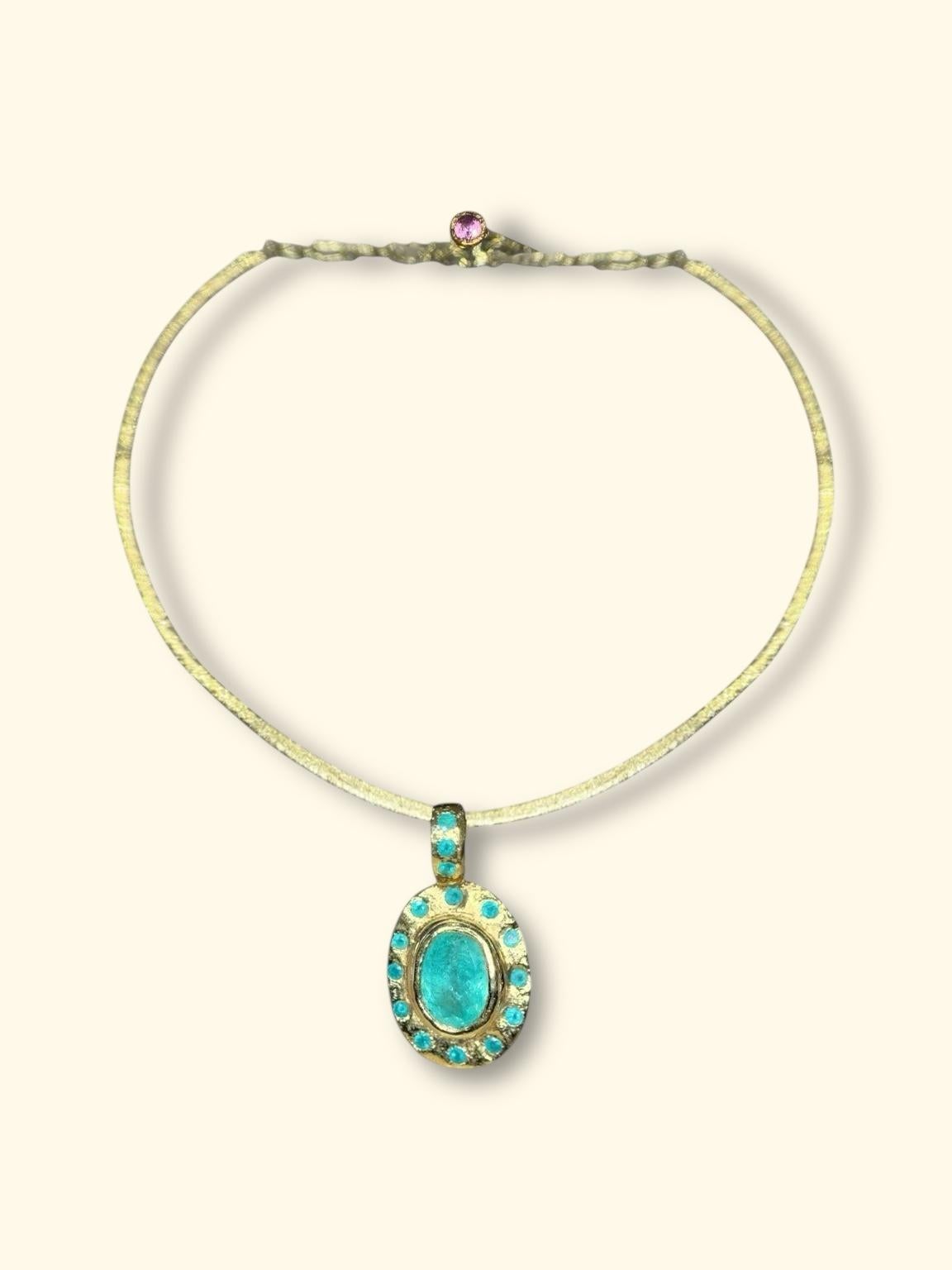 Leto Lama Collier ovale en tourmalines brésiliennes Paraiba et Mozambique bleu néon en vente 14
