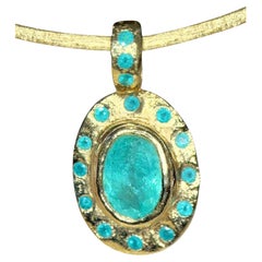 Leto Lama - Collana ovale con tormaline brasiliane Paraiba e Mozambico di colore blu neon