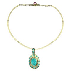 Leto Lama - Collana ovale con tormaline brasiliane Paraiba e Mozambico di colore blu neon