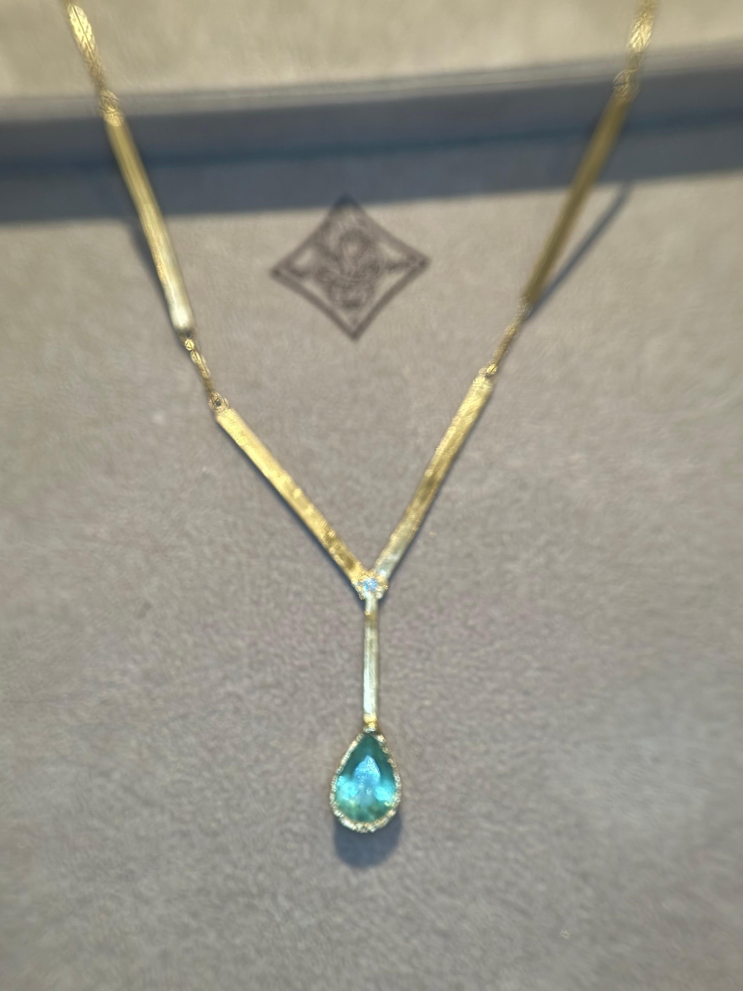 Artigiano Leto Lama Ocean Drop - Collana di diamanti con tormalina Paraiba da 3,63 carati - Oro 18 carati in vendita