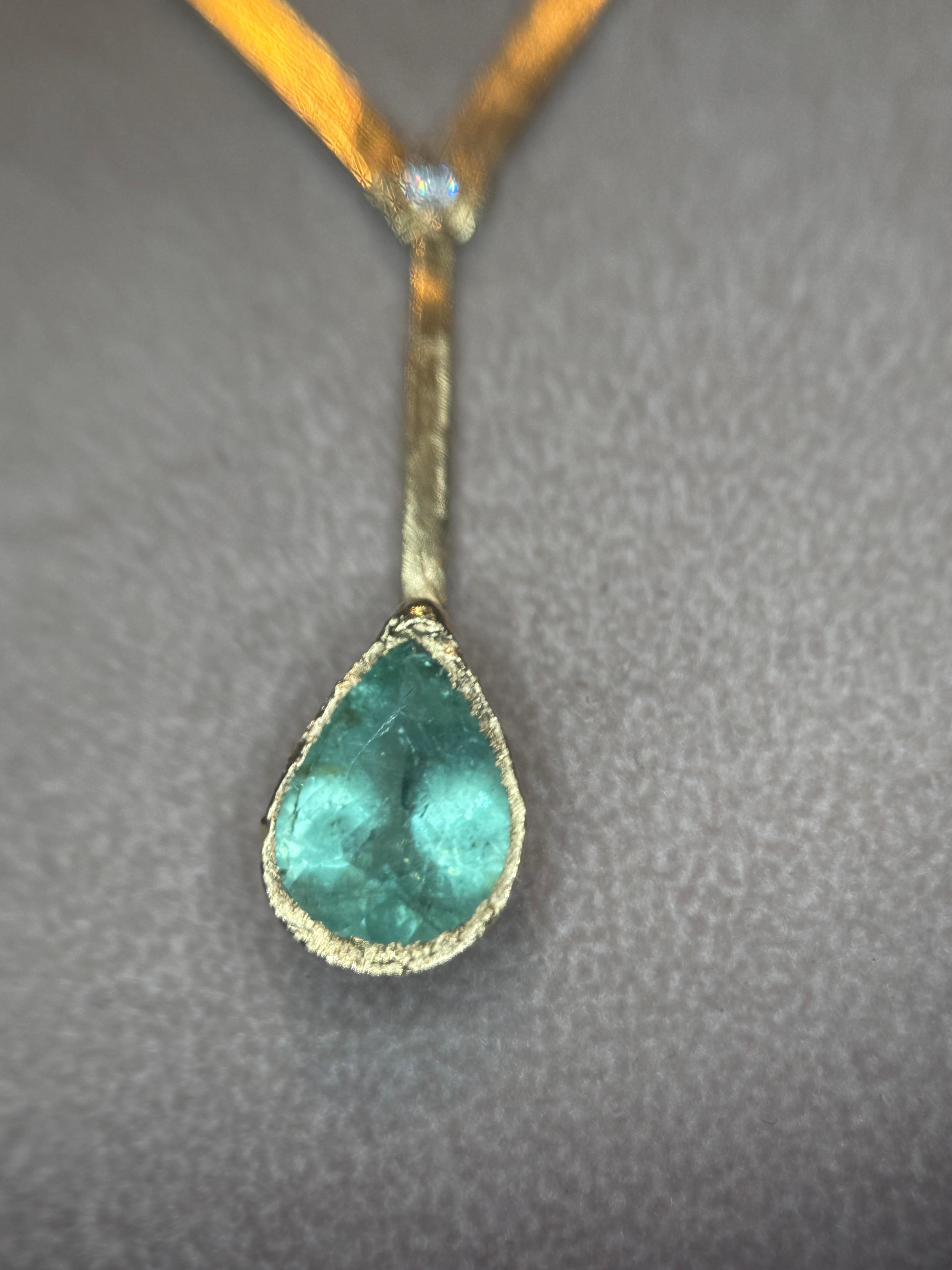 Taglio a goccia Leto Lama Ocean Drop - Collana di diamanti con tormalina Paraiba da 3,63 carati - Oro 18 carati in vendita