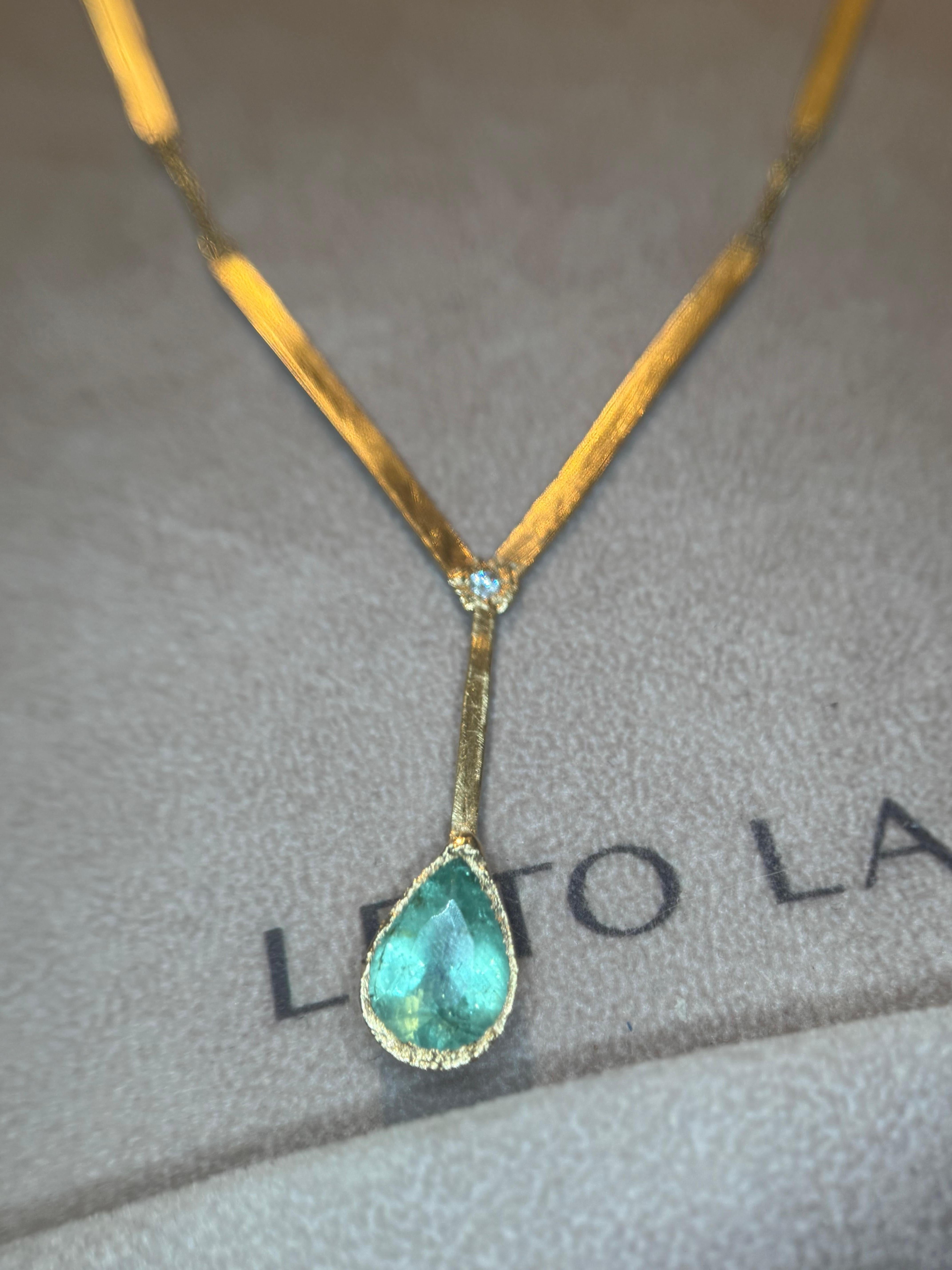 Donna Leto Lama Ocean Drop - Collana di diamanti con tormalina Paraiba da 3,63 carati - Oro 18 carati in vendita