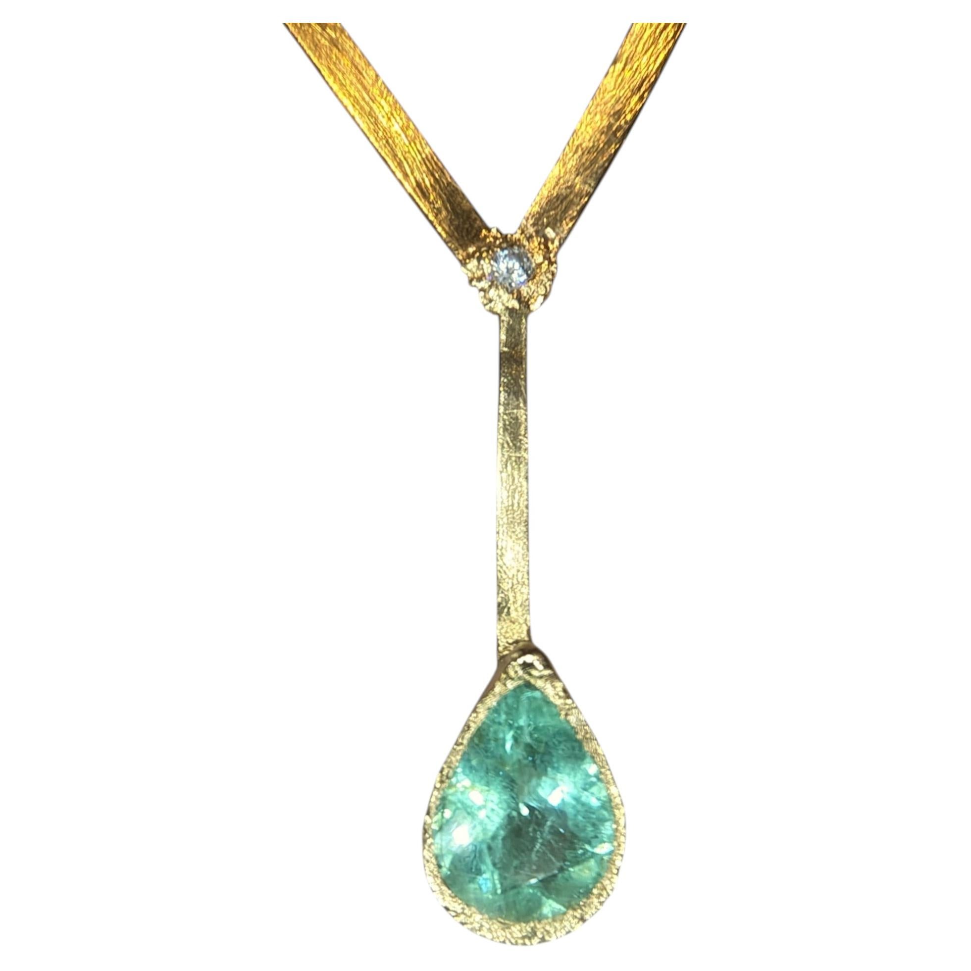 Leto Lama 3.63ct Paraiba Tourmaline Diamond Drop Necklace, 18k Gold