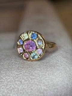 Leto Lama One Of A Kind Abstract Lollipop Ring Sapphires 18 Ct Gold