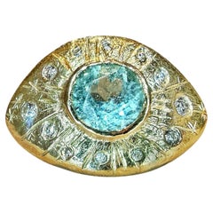 Leto Lama Paraiba Evil Eye Ring mit Diamanten 18 Karat Gold
