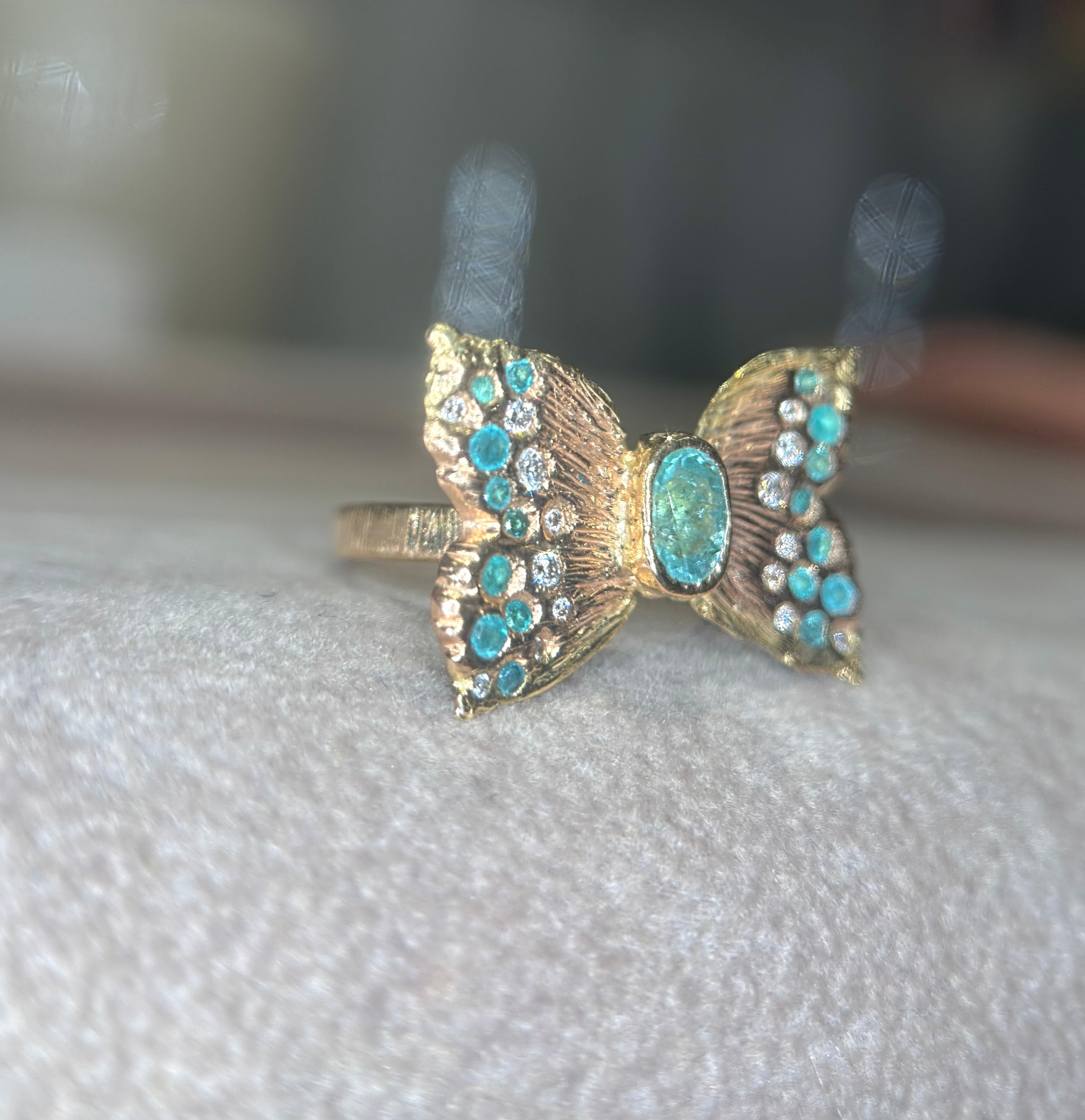 Anello da cocktail con farfalla blu neon e diamanti in oro 18 carati Leto Lama Paraibas in vendita 7