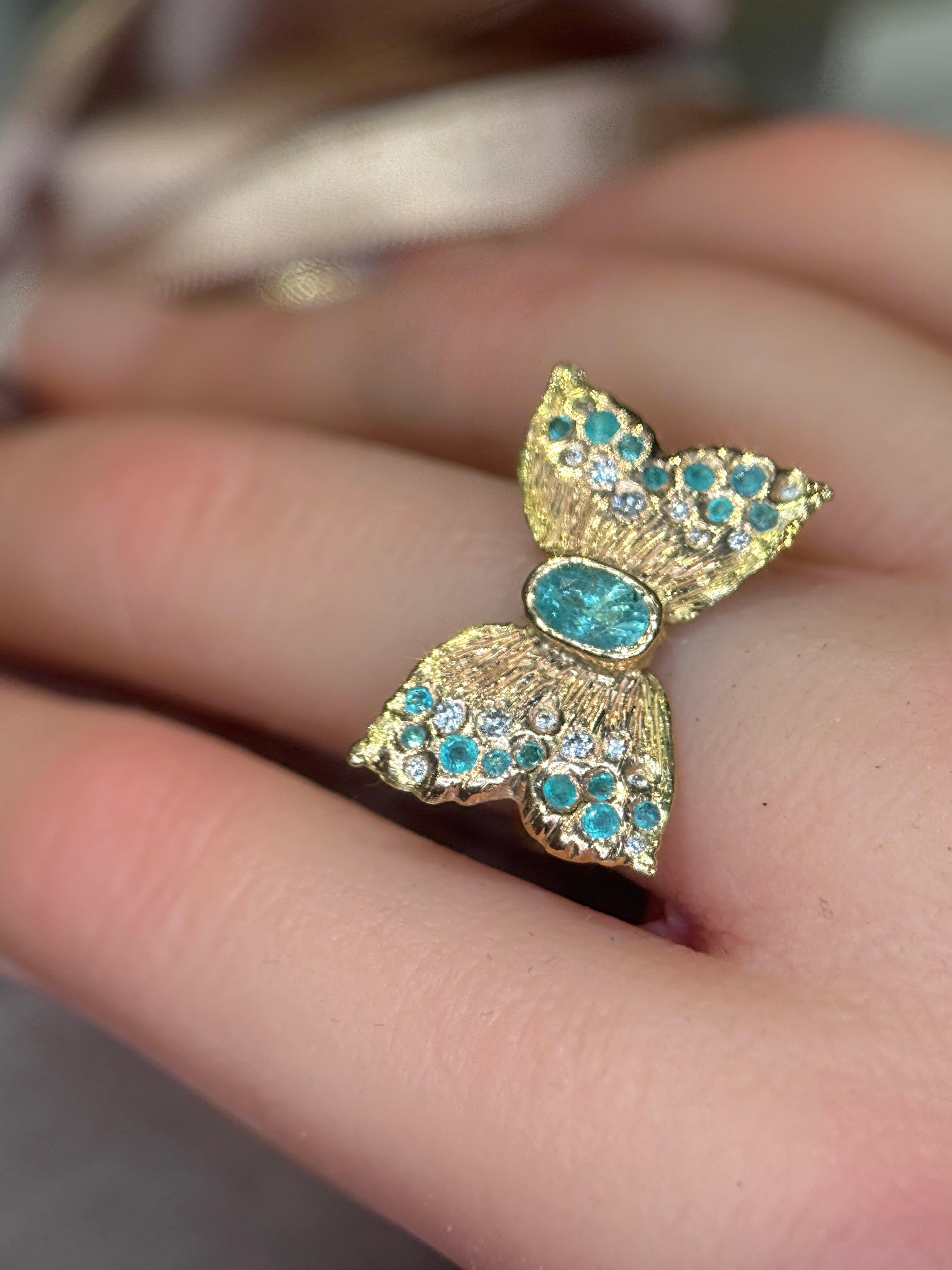 Anello da cocktail con farfalla blu neon e diamanti in oro 18 carati Leto Lama Paraibas in vendita 9