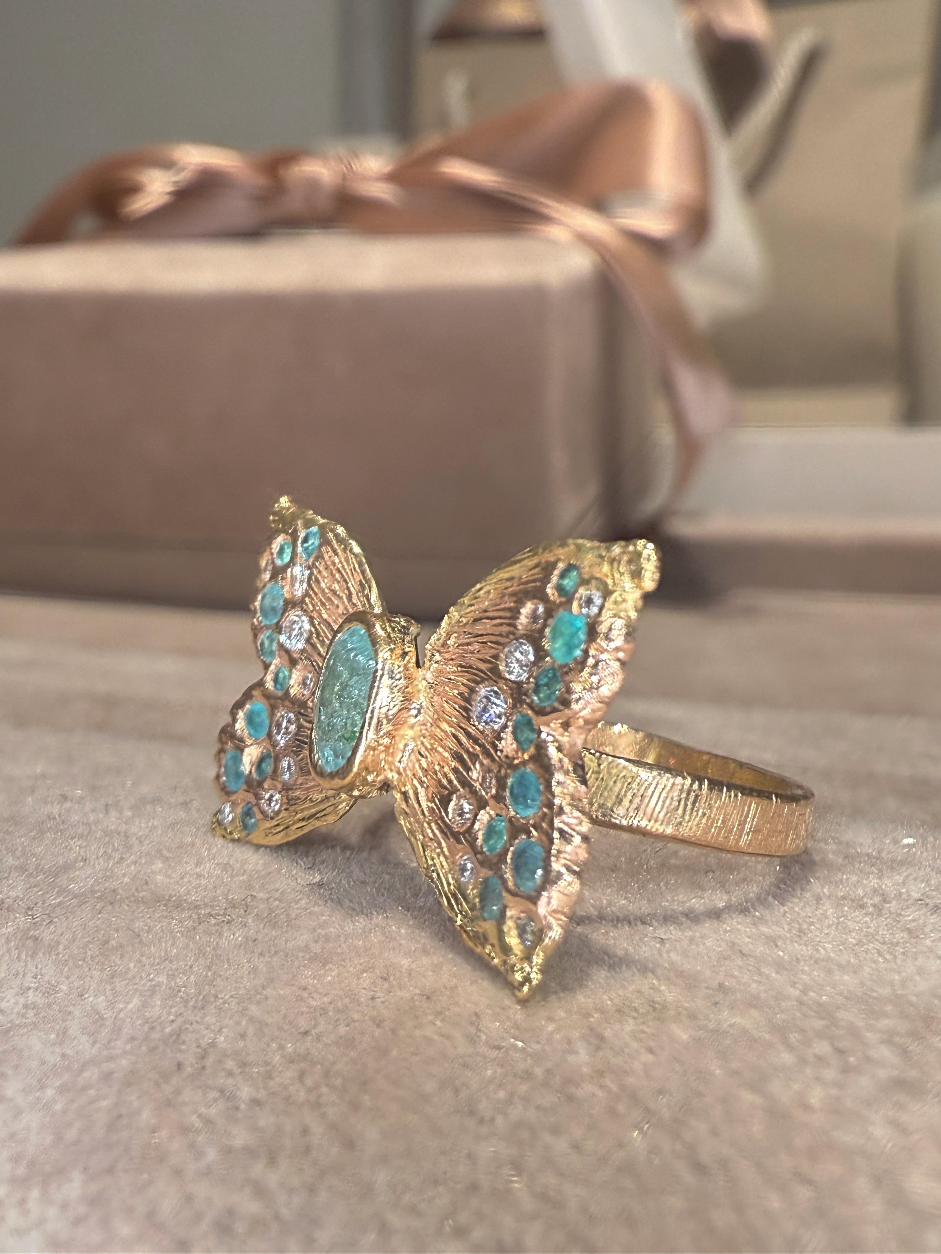 Anello da cocktail con farfalla blu neon e diamanti in oro 18 carati Leto Lama Paraibas in vendita 10