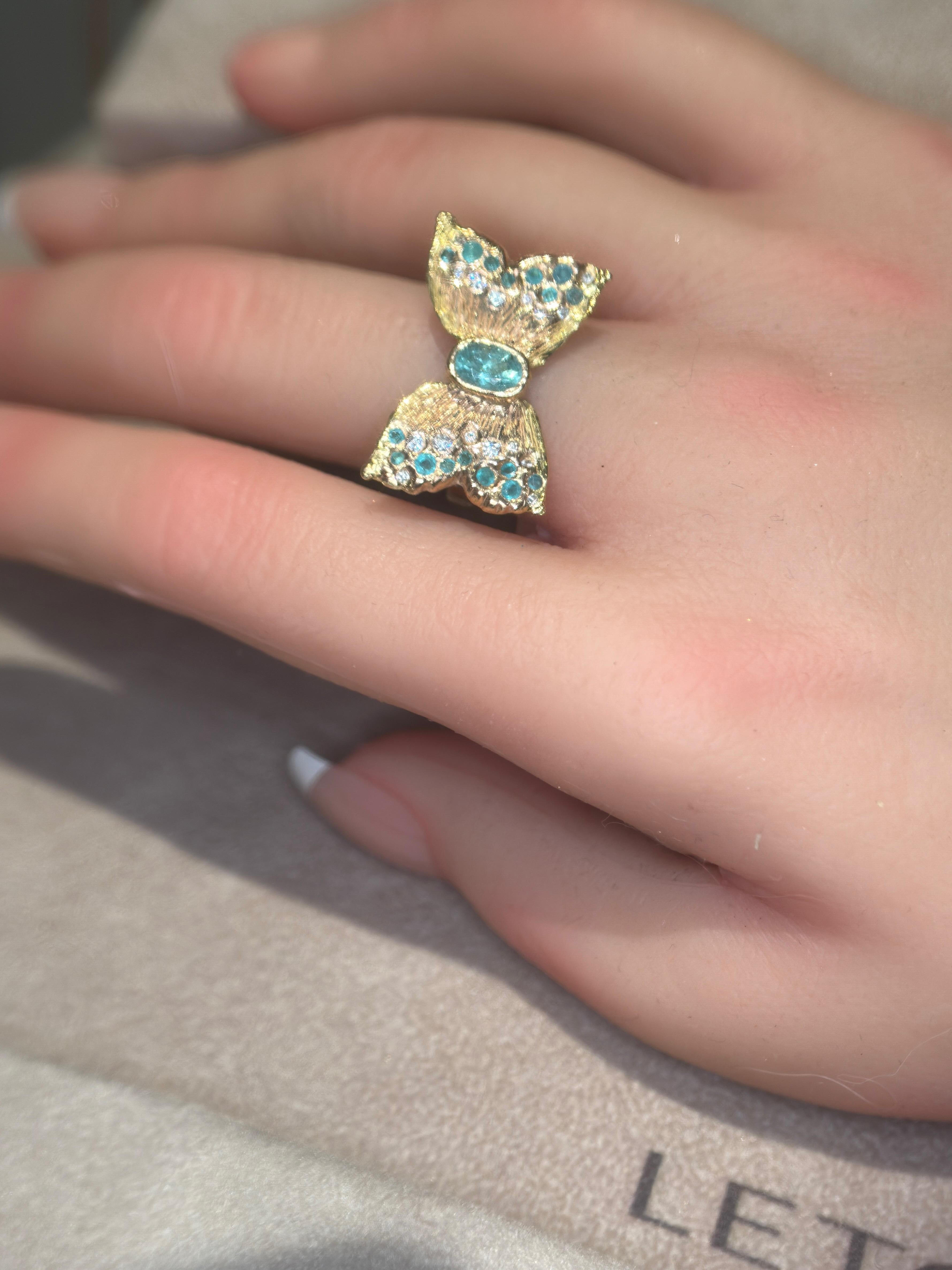 Anello da cocktail con farfalla blu neon e diamanti in oro 18 carati Leto Lama Paraibas in vendita 3